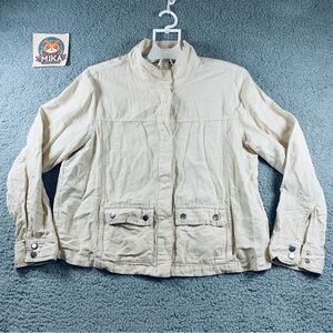 Christian Siriano Jacket Women's Long Sleeve Snap Front Linen Blend Ivory Size L